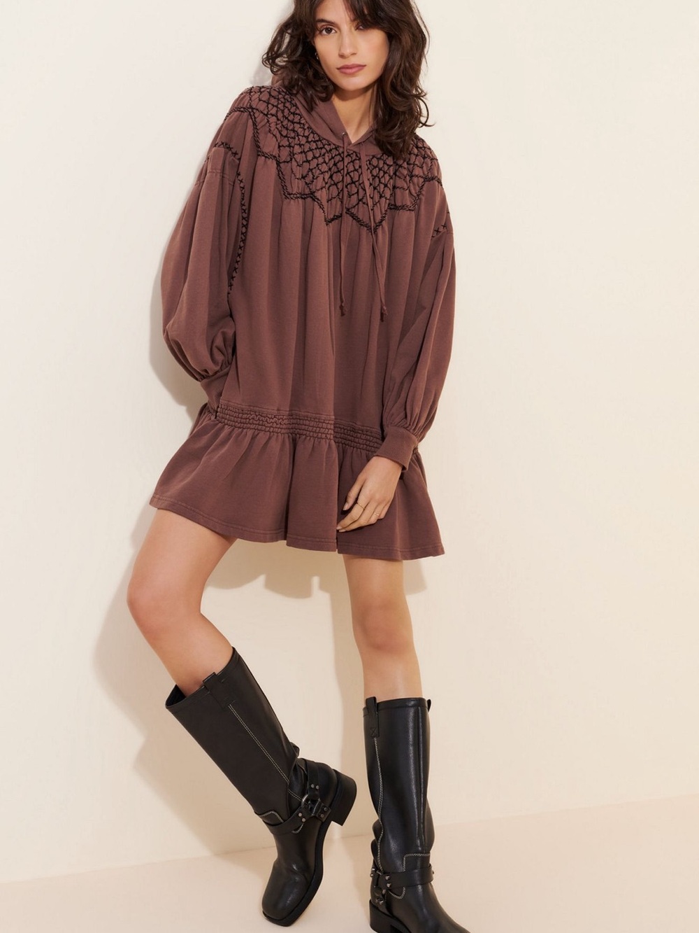 Free People Brown Embroidered Mini Dress